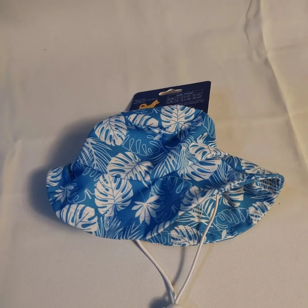 Banana Boat Bucket Hat With Drawstring For DOGS L/XL 12-16” In Blue & White